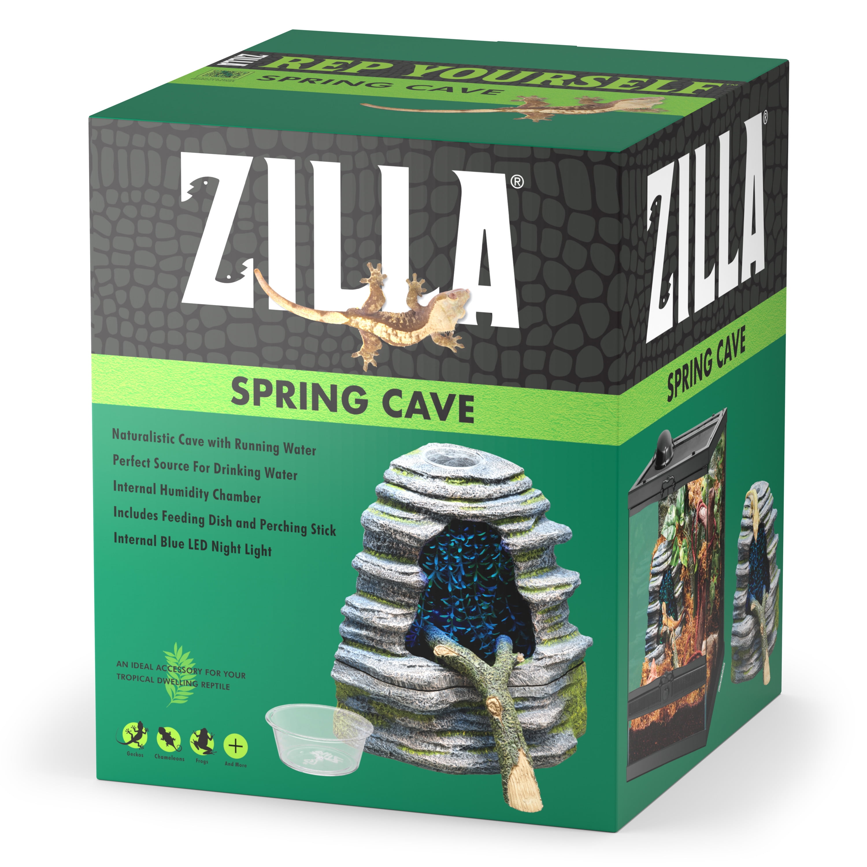 Zilla Spring Cave Décor with Blue LED Rain Chamber, Reptile Waterfall
