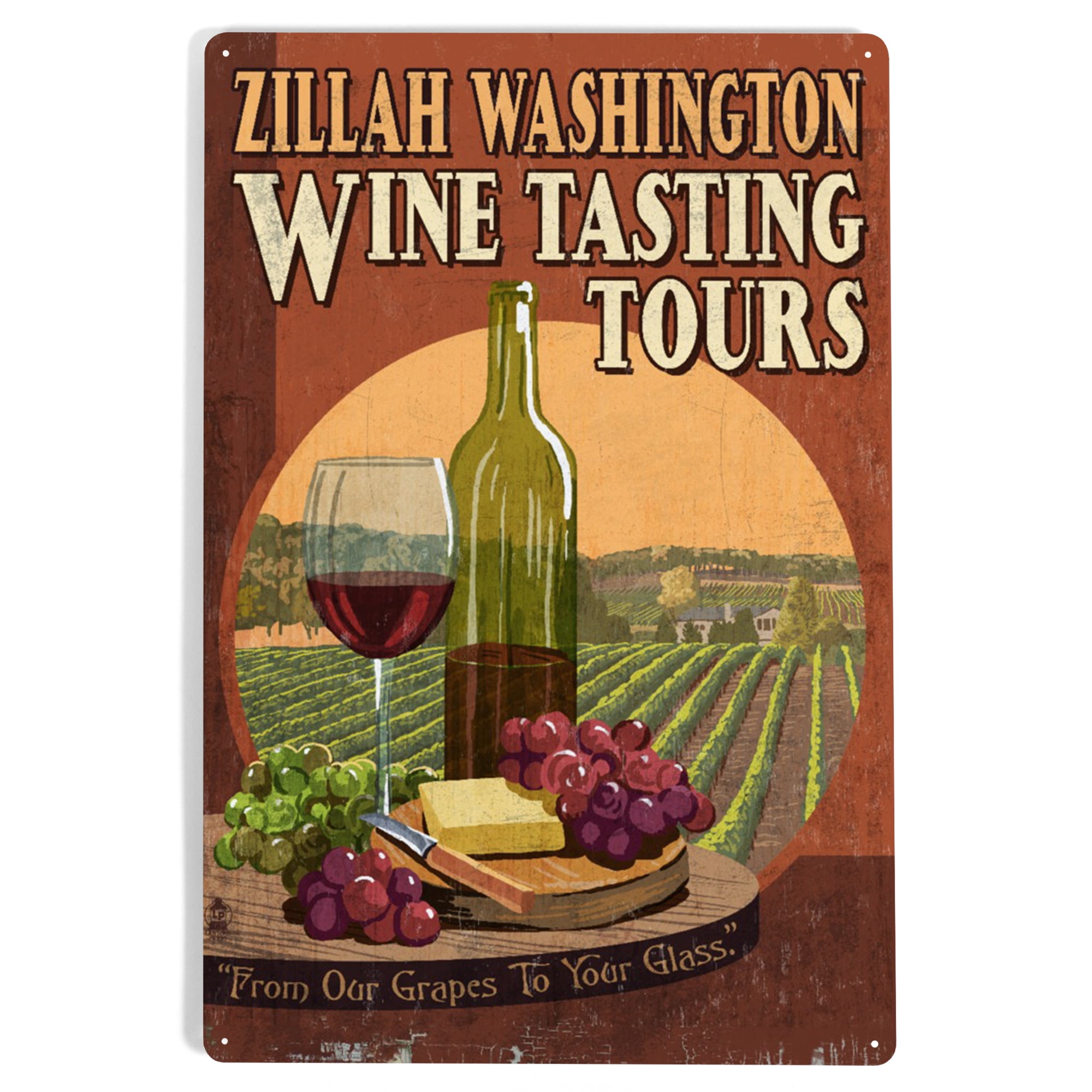 Zillah, Washington, Wine Tasting Vintage Sign (12x18 Aluminum Art