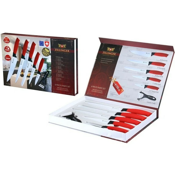 Zillinger Knife Set Red Handle 6 Piece
