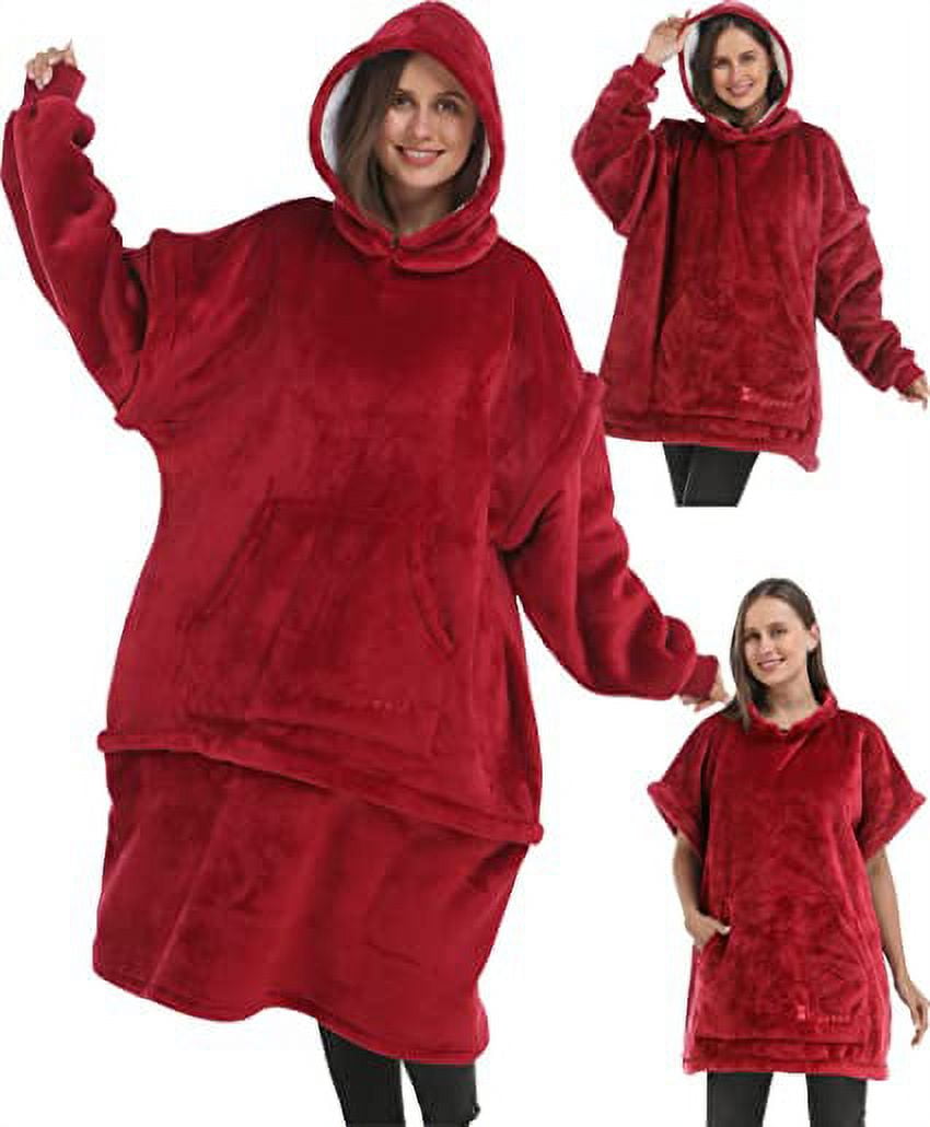 Zillywood Oversized Wearable Blanket Hoodie with Removable Sleeves, Hood and Bottom. Soft Customizable Fleece Blanket Hoodie with Sleeves, Wearable Warm Snuggle Blanket with Zippers. (Wine, One Size)