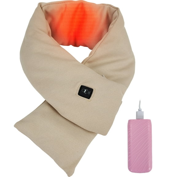 Zillywood heated scarf for winter. Electric heated neck scarf for women and men. Battery operated rechargeable heated winter neck scarf. (BEIGE)