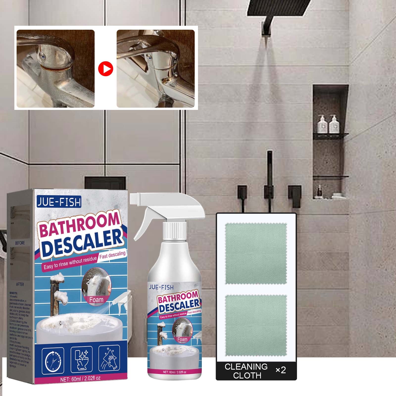 Scrub Free Soap Scum r Shower Glass Door Cleaner Works on Ceramic Tile,  Chrome, Plastic and More Bathroom Cleaner Bathroom Glass Descaler To Tile