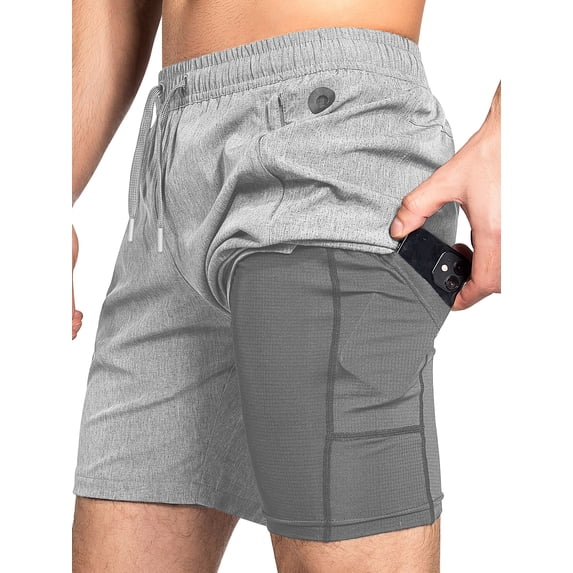 Zilpu Mens Quick Dry Athletic Performance Shorts with Zipper Pocket (7 inch)