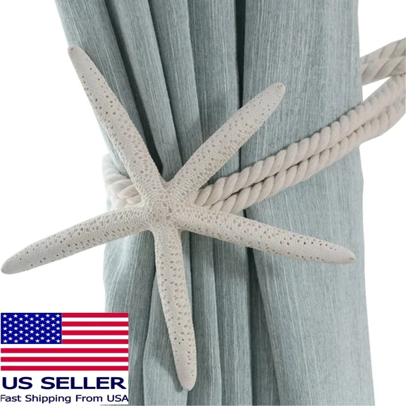 Zilucky Set 2Pcs Natural Starfish Curtain Tieback Rope Drapery Cotton Tie Beach