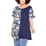 Zim & Zoe Womens Plus Printed Mixed Media Tunic Top