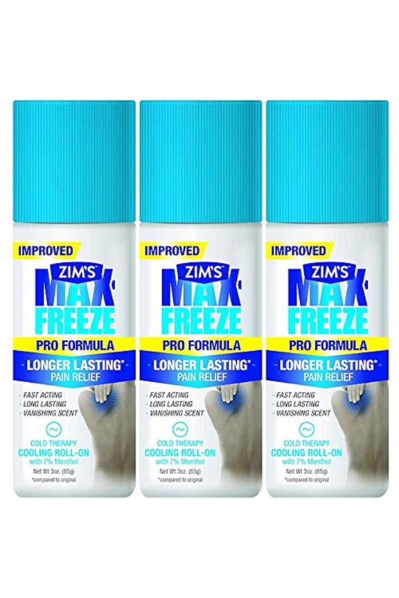 Zim's Max Freeze Muscle & Joint Pain Relief - Roll On - Greaseless, Vanishing Scent - Net Wt. 3 FL OZ (89 g) Per Bottle - Pack of 3