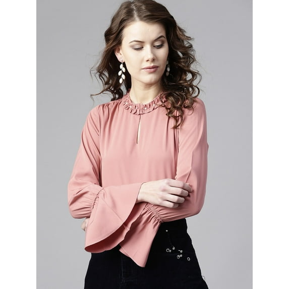 Zima Leto Women's Ruffled Pearl Embellished Collar Top