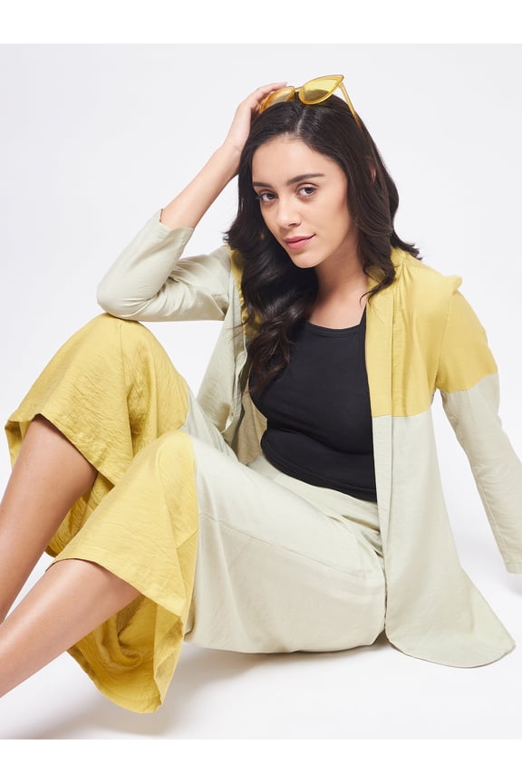 Women's Solid Colorblock Blazer With Matching Pants Set