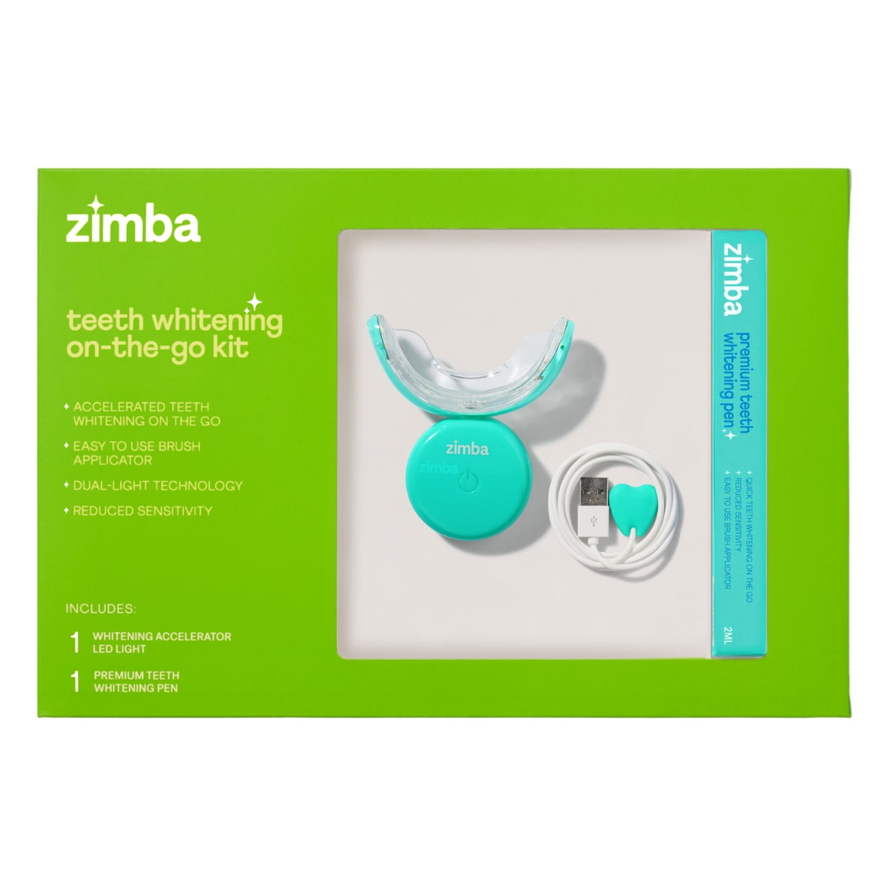 Zimba Teeth Whitening On-The-Go Kit, Enamel Safe Vegan Pen & LED Light for Professional Results