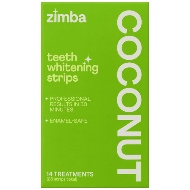 Zimba Teeth Whitening Strips, 28 Reduced Sensitivity Whitening Strips (14 Treatments) (Coconut