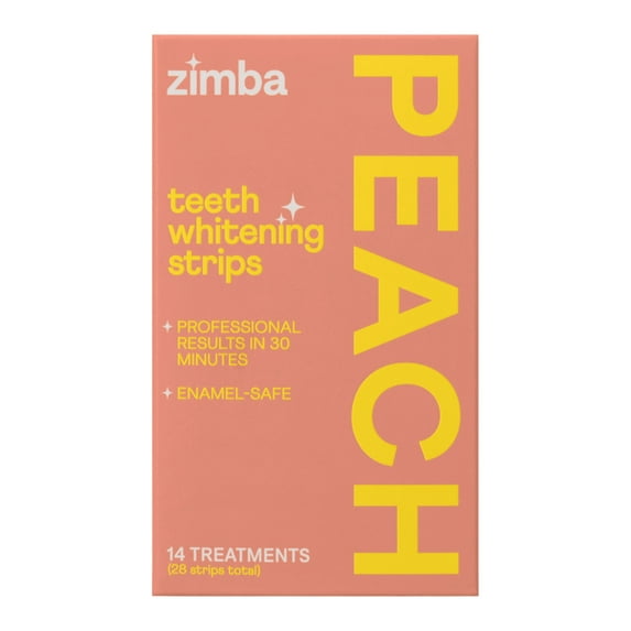 Zimba Teeth Whitening Strips, Enamel Safe Vegan Teeth Whitener, 28 Strips, 14 Treatments, Peach