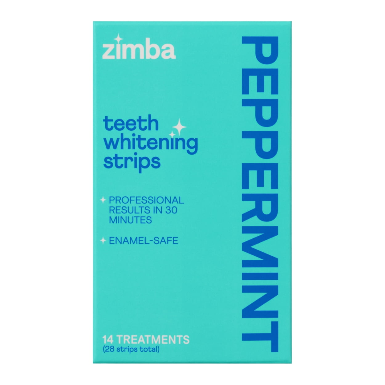 Zimba Teeth Whitening Strips, Enamel Safe Vegan Teeth Whitener, 28 Strips, 14 Treatments, Peppermint