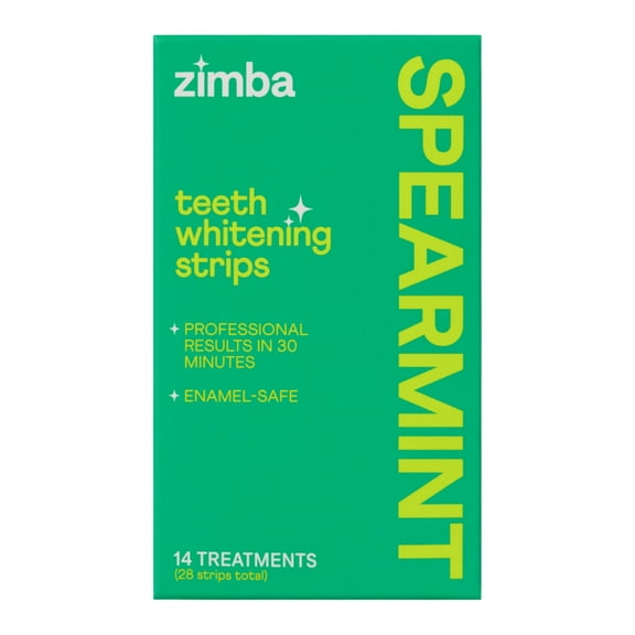 Zimba Teeth Whitening Strips, Enamel Safe Vegan Teeth Whitener, 28 Strips, 14 Treatments, Spearmint