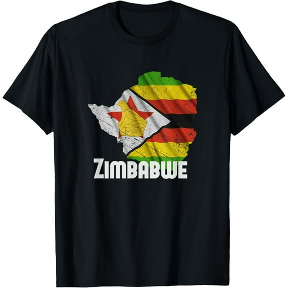 Zimbabwe Flag Map Distressed Graphic Unisex Short Sleeve T-Shirt