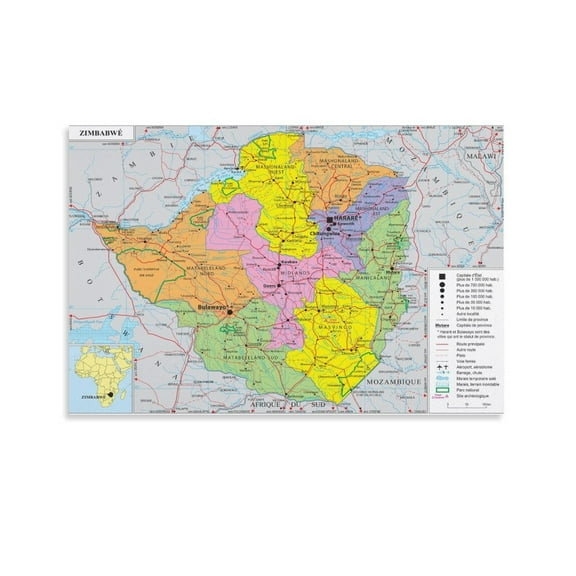 Zimbabwe Map Posters Artworks Picture Print Poster Wall Art Painting Canvas Gift Decor Home Posters Decorative 20x30inch(50x75cm)