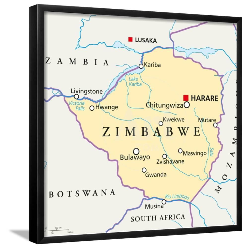 Zimbabwe Political Map, Framed Art Print Wall Art by Peter Hermes