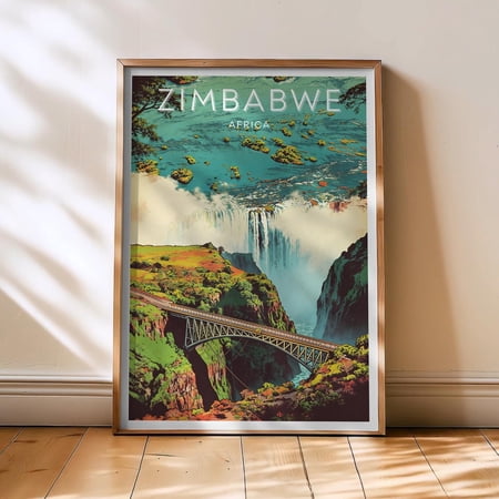 Zimbabwe Travel Poster, Africa Poster, Zimbabwe Retro Wall Art, Victoria Falls Art, Harare Decor, Zimbabwe Gift, , Poster Print Only