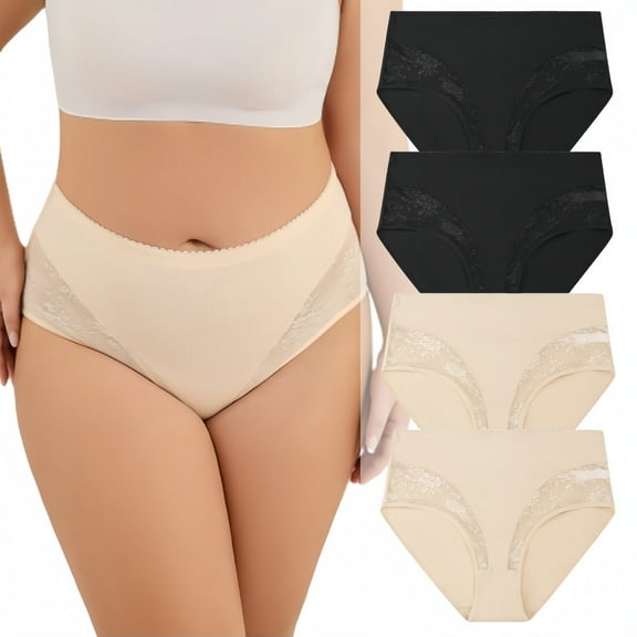Zimi 4-Pack Women's Plus Size High Waisted Briefs Panties XL-5XL Big Curvy Woman Lace Cotton Underwear