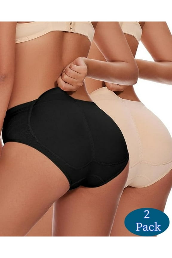 Zimi Collection 2PCS Black & Beige Butt Pads Panties for Women With Hip Pad Butt Lifter Panties Hip Enhancer Panty L