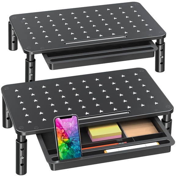 Zimilar 2 Pack Monitor Stand Riser with Drawer - 3 Height Adjustable Metal Monitor Stand with Unique Star Mesh for Computer Laptop Notebook Printer