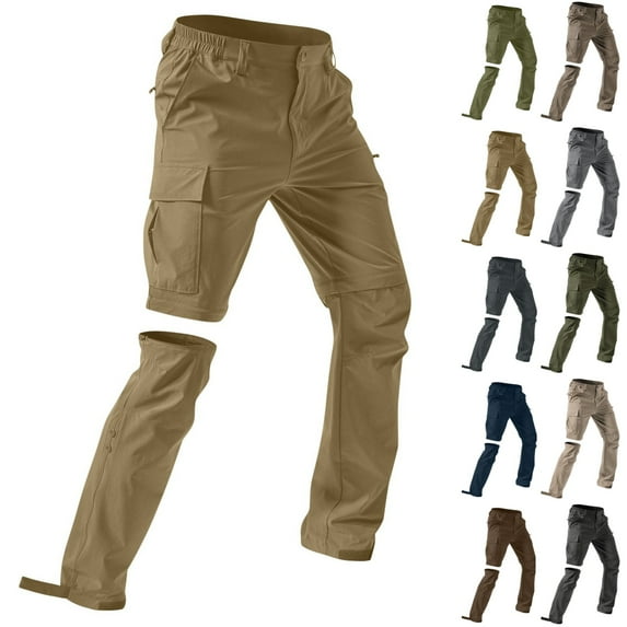 Zimjoy 2-in-1 Convertible Pants Men Quick Dry Water Resistant Mens Hiking Pants Breathable Lightweight Work Pants for Men Travel Joggers with 5-Pockets, Khaki L