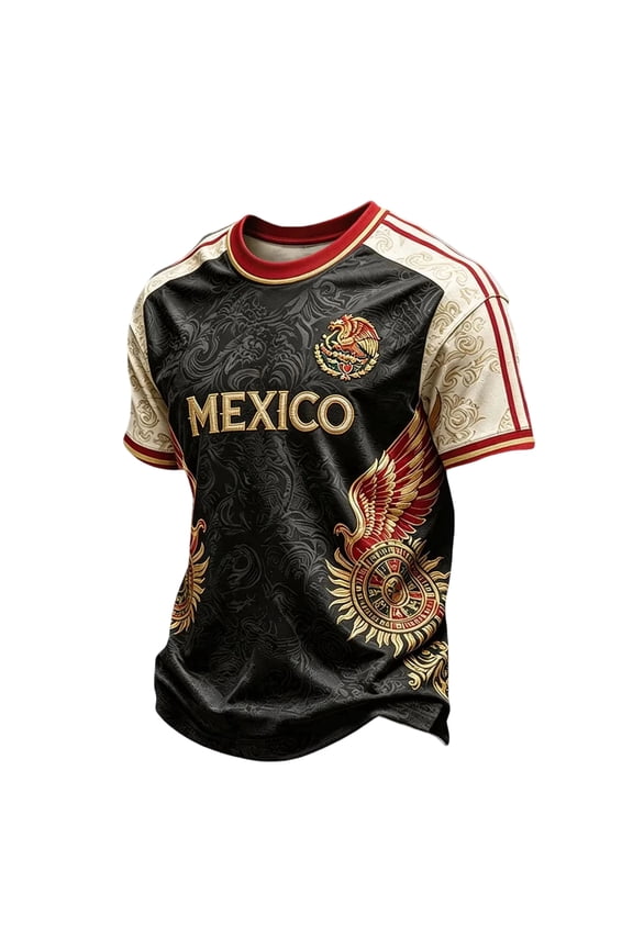 2026 Men's Mexico Soccer T-Shirt World Soccer Game National Team 2D Graphic Crew Neck Short Sleeve Tee Black L