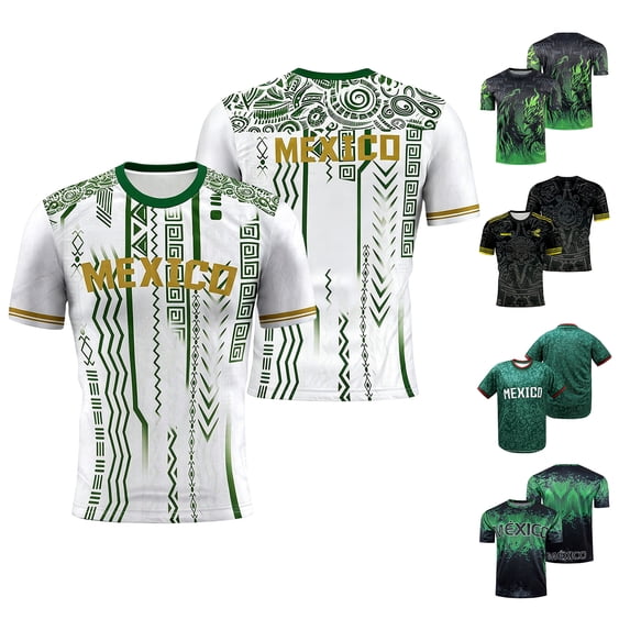 Zimjoy 2026 Mexico Soccer Jersey for Men Crew Neck Short Sleeve Aztec Calendar Graphic Short Sleeve Fan Shirt for Game Day Travel Streetwear and Casual Wear Dark Green 5XL