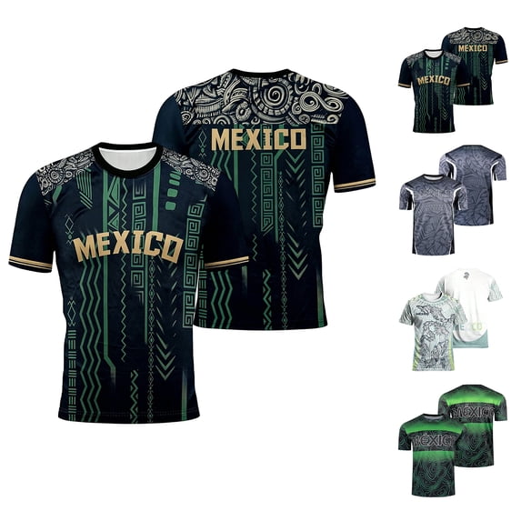 Zimjoy 2026 Mexico Soccer Jersey for Men Women Unisex Crew Neck Short Sleeve Aztec Calendar Graphic Short Sleeve Fan Shirt for Game Day Travel Streetwear and Casual Wear Dark Gray 5XL