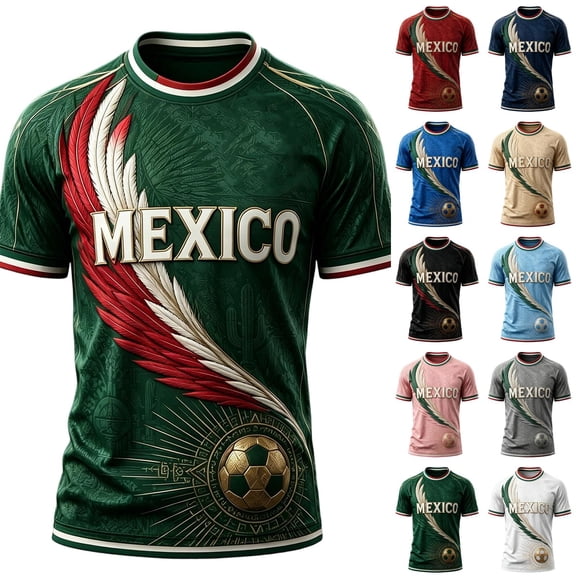 Zimjoy 2026 Mexico Soccer Jersey for Men World Soccer Game Mexico Team Short Sleeve Mock Crew Neck Football Jersey Shirts White XL