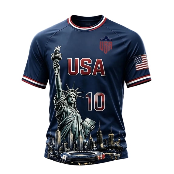 Zimjoy 2026 USA Soccer Jersey Shirts for Men Crewneck Short Sleeve United States Team Fan International Soccer T Shirts Retro Streetwear Top Royal Blue 2XL