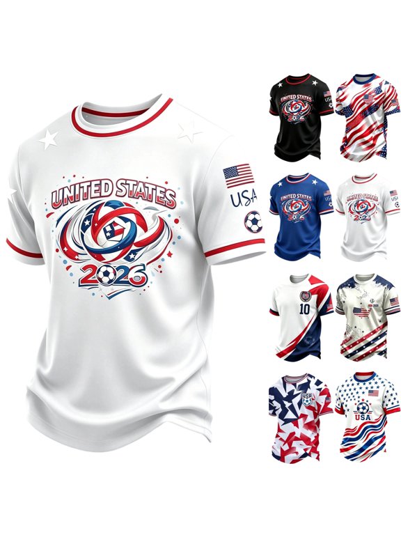 2026 USA Soccer Jersey Shirts for Men Crewneck Short Sleeve Country Team Fan International Soccer T Shirts Retro Streetwear Top Sky Blue XL