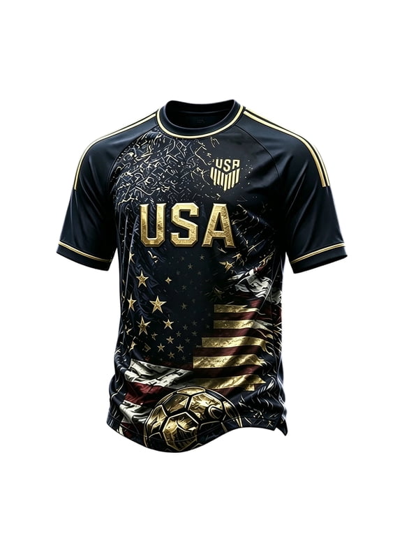 2026 USA Soccer Jersey Shirts for Men Crewneck Short Sleeve United States Team Fan International Soccer T Shirts Retro Streetwear Top Black L