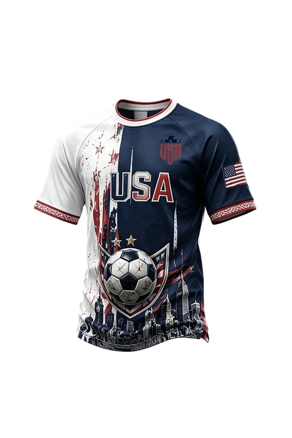 2026 USA Soccer Jersey Shirts for Men Crewneck Short Sleeve United States Team Fan International Soccer T Shirts Retro Streetwear Top Blue S