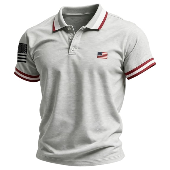 Zimjoy 4th of July Men's Polo Shirts Patriotic Button Down 250 Anniversary USA Tee Tops American Flag Graphic Collared Independence Day T Shirts Light Gray 2XL
