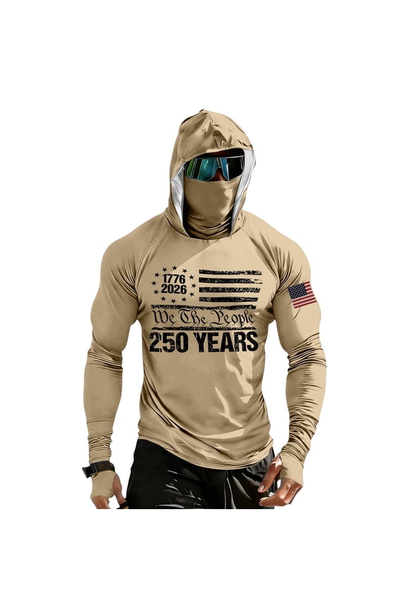 4th of July Fishing Shirts for Men Patriotic America Flag Long Sleeve Shirt UPF 50+ UV Sun Protection Hoodie Tops Khaki 3XL