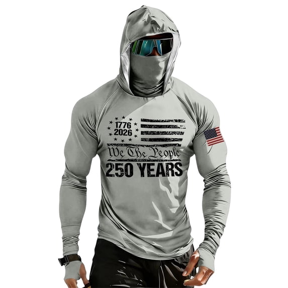 Zimjoy 4th of July Fishing Shirts for Men Patriotic America Flag Long Sleeve Shirt UPF 50+ UV Sun Protection Hoodie Tops Light Gray M