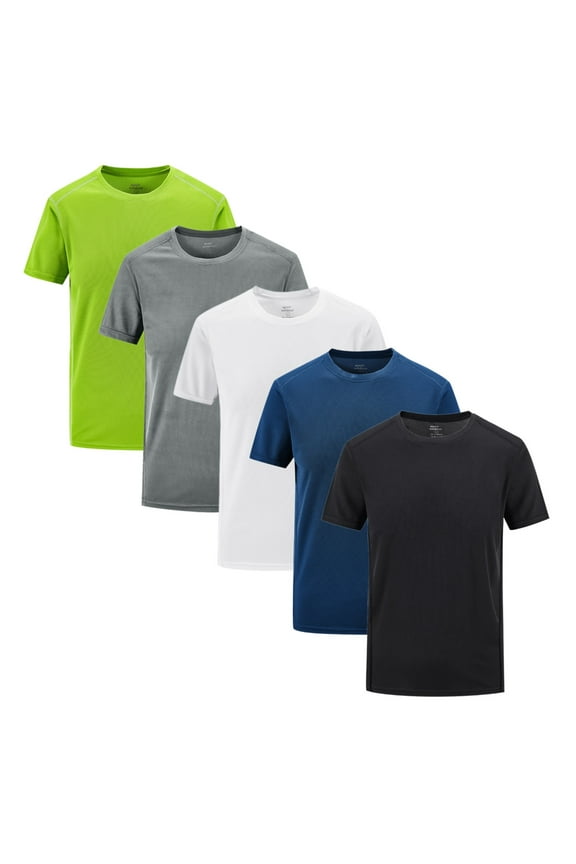 5 Pack Men's L-7XL Big and Tall Tops Short Sleeve Dry Fit Active Crew Neck T Shirt - Athletic Running Gym Workout Tee Tops, Mix-B XL