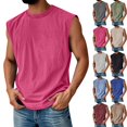 thumbnail image 1 of Zimjoy Acid Wash Sleeveless Shirts for Men Cotton Crew Neck Basic Workout Muscle Tank Tops Summer Relaxed Fit Plain Tshirts Hot Pink XL, 1 of 4