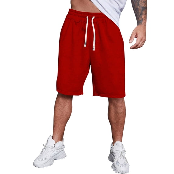 Zimjoy Athletic Shorts for Men Workouts Running Lounging Short Elastic Waist Drawstring Shorts with Pockets, Red M