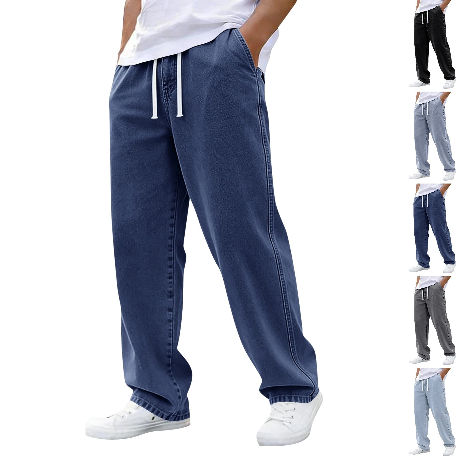 Zimjoy Baggy Jeans for Men Wide Leg Drawstring Elastic Waist Denim ...