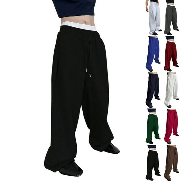 Zimjoy Baggy Sweatpants for Men Elastic Waist Drawstring Joggers Loose Open Leg Sweatpants Casual Fleece Sweatpants Lightweight Yoga Running Gym Sweat Pants, Black L