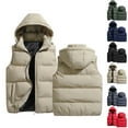 thumbnail image 1 of Zimjoy Beige Puffer Vest Men Thick Adjustable Hooded Windproof Winter Vest Thermal Big and Tall Puffer Coat Men Casual Lightweight Zip Up Vests Outerwear with Pockets, Khaki XL, 1 of 6