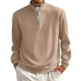 thumbnail image 1 of Zimjoy Beige Quarter Zipper Pullover Men Casual Lightweight Quarter Zipper Sweatshirt Men Fall Mock Neck Long Sleeve 1/4 Zip Fleece Pullover Mens Texture Waffle Sweatshirt, Khaki L, 1 of 4