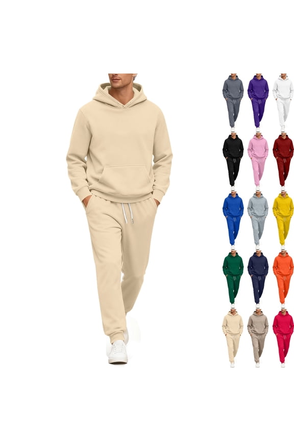 Beige Track Suits Mens Gym Sweat Suits Men Autumn Sweatshirt and Sweatpants Set Casual Outfits with Pockets, Complexion M