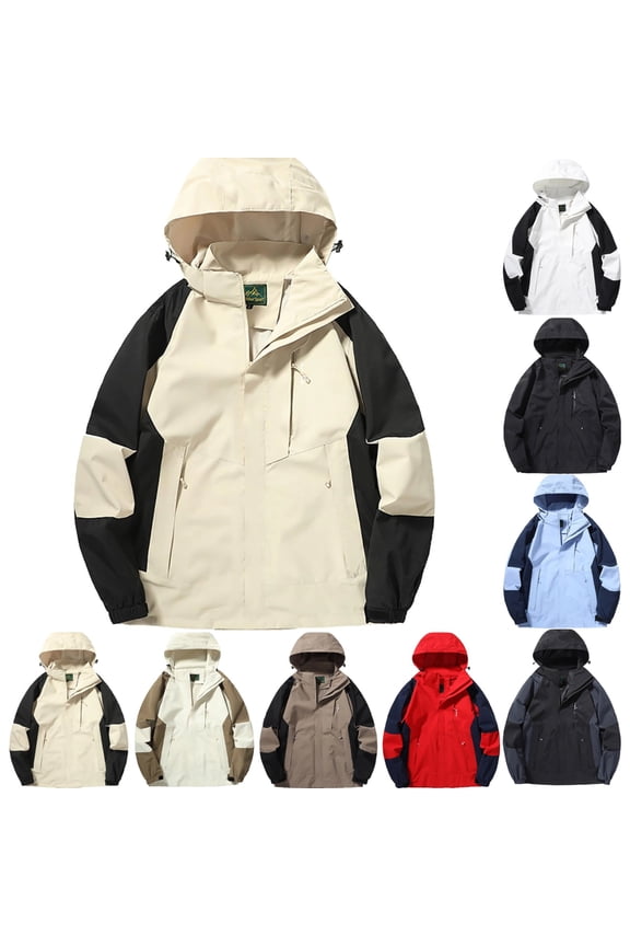 Beige Windbreaker Jackets for Men M-5XL Windproof Fall Jacket Casual Breathable Hooded Lightweight Jacket Men Adjustable Neckline Zip Up Hoodies, Khaki L