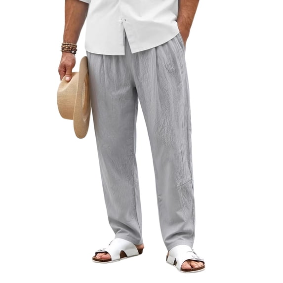 Zimjoy Big and Tall Men's Casual Pants Summer Cotton Linen Wide Leg Trousers Lightweight Breathable Lounge Pants, Gray XL