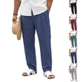thumbnail image 1 of Zimjoy Big and Tall Men's Casual Pants Summer Cotton Linen Wide Leg Trousers Lightweight Breathable Lounge Pants, Navy 4XL, 1 of 5