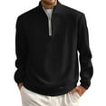 thumbnail image 1 of Zimjoy Black Quarter Zip Pullover Men Casual Long Sleeve 1/4 Zipper Fleece Pullover Mens Lightweight Mock Neck Fall 1/4 Zip Sweater Men Texture Waffle Sweatshirt, Black L, 1 of 5