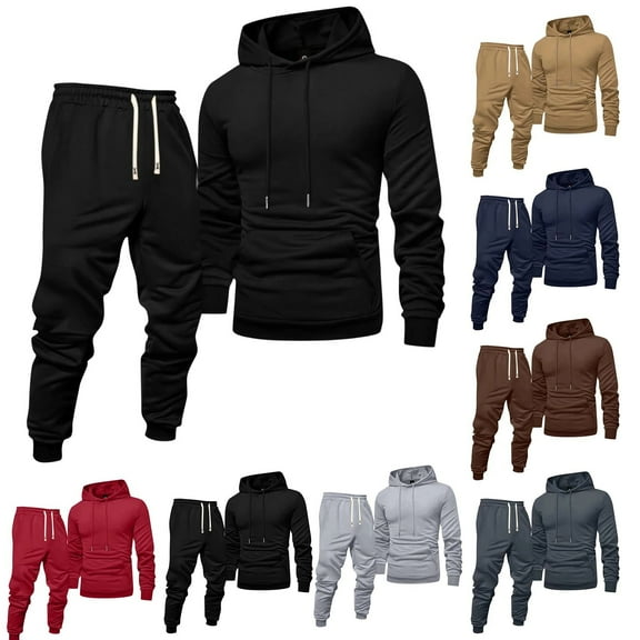 Zimjoy Black Sweat Suits Men Workout Mens Track Suits 2 Piece Set Casual Hooded Sweatshirt and Sweatpant Autumn Sportswear Tracksuits with Pockets, Black L