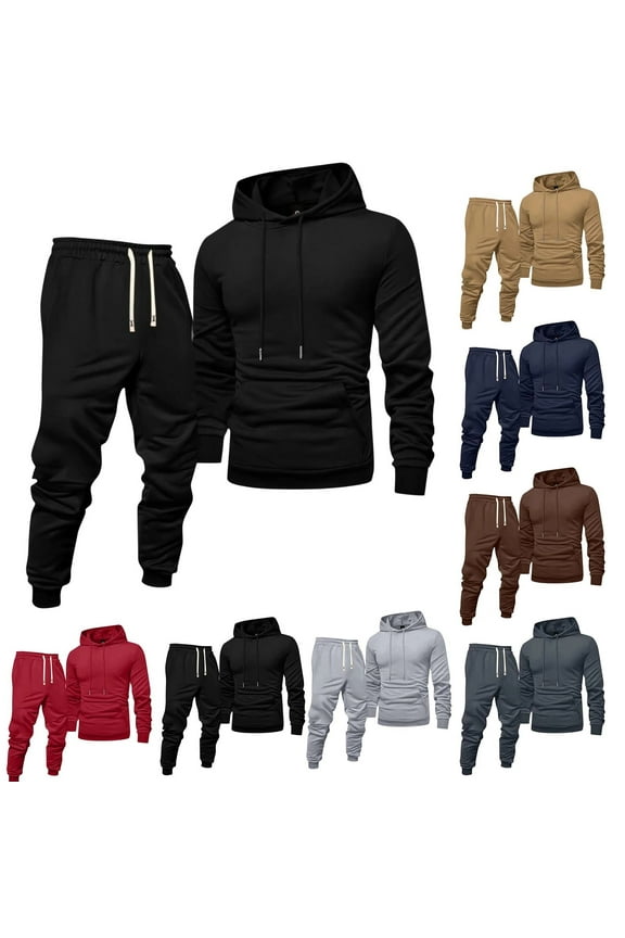 Black Sweatsuits for Men Set Sports Track Suits Mens Casual Sweatshirt and Sweatpants Set Fall Jogging Suits Sets with Pockets, Black 2XL